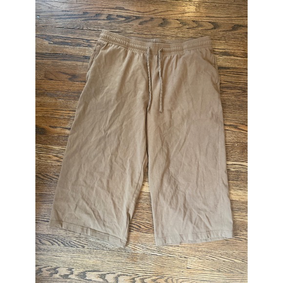 Unbranded Pants - Tan Wide Leg Culotte Crop Pants Elastic Drawstring Waist Loungewear Trousers